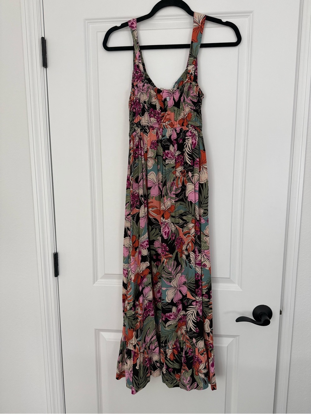 Roxy Floral Maxi Dress in Black, Pink, Olive and Orange - Picture 3 of 4